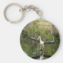 Pelican Coming In to Land Key Chains