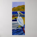 Pélican et bateaux affiches