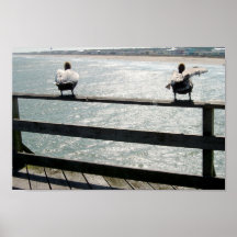 Pelicans on the boardwalk poster