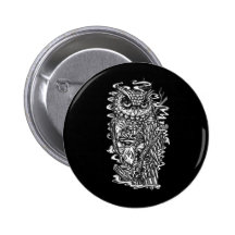 Pen and ink tattoo style owl illustration pinback buttons