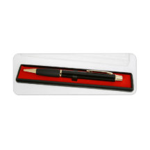 Pen in encasement return address labels