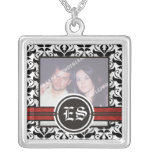Pendentif noir et blanc de photo d'argent de damas
