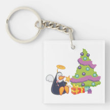 Penguin Angel Christmas Acrylic Keychain