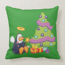Penguin Angel Christmas Throw Pillow