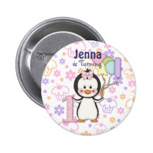 Penguin Cutie- Girl First Birthday Pinback Button