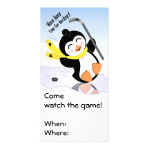 Penguin Hockey Invitation Photo Cards