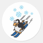 Penguin ski runde sticker