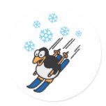 Penguin ski runde sticker