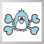penguin Skull blue Crossbones Poster