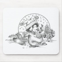 Penguin Trimming a Christmas Tree Mouse Pads