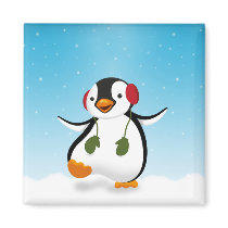 Penguin Winter Illustration - Magnet