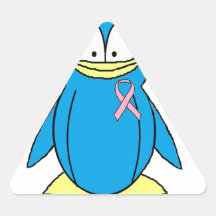 Penguin with Breast Cancer Awareness Pink Ribbon Triangle Sticker