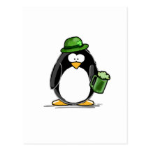 Penguin with Green Beer Postcard