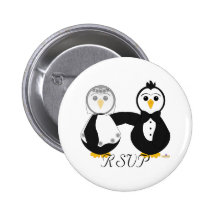 Penguins Getting Married RSVP Pinback Buttons