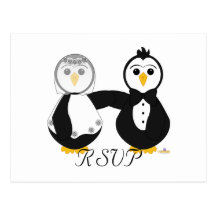Penguins Getting Married RSVP Postcards