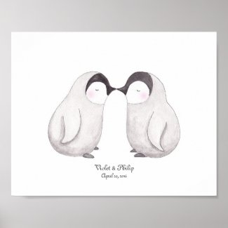 Penguins Love Poster Customizable Art Wedding Gift