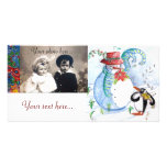 PENGUIN'S SERENADE , white blue red black Personalized Photo Card
