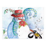 PENGUIN'S SERENADE , white blue red black Postcard