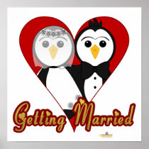 Penguins Wedding Heart Getting Married Poster