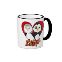 Penguins Wedding Heart RSVP Coffee Mugs
