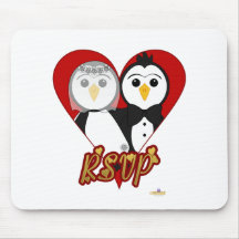 Penguins Wedding Heart RSVP Mouse Mats
