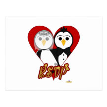 Penguins Wedding Heart RSVP Postcard