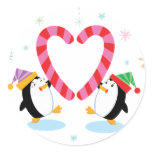 Penguins with Heart Shaped Candy Canes Stickers