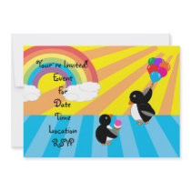 Penguins with ice cream and balloons custom announcements