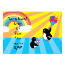 Penguins with ice cream and balloons custom announcements