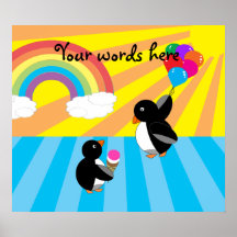 Penguins with ice cream and balloons print