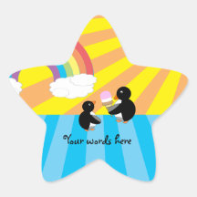 Penguins with ice cream and rainbow stickers