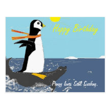 Pengy Loves Seal Surfing. Post Cards