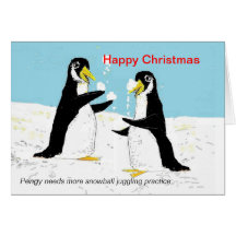 Pengy penguin snowball juggling.Christmas Card