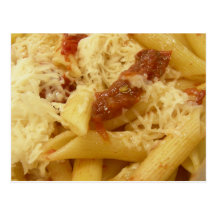 Penne pasta, tomatoes & cheese postcard