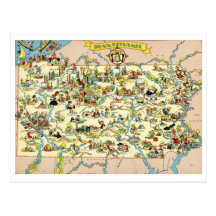 Pennsylvania Funny Vintage Map Post Cards