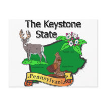 Pennsylvania The Keystone State Bird Deer Flower Post Card