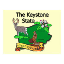 Pennsylvania The Keystone State Bird Deer Flower Post Card