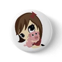 Penny and Snickerdoodle - Brown Hair Pinback Buttons