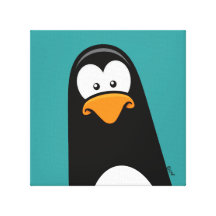 Pensive Penguin on Blue | 12x12" Wrapped Canvas Canvas Print