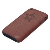 Pentagram - Pagan Magic Symbol on Red Leather Tough iPhone 3 Cover