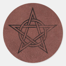 Pentagram - Pagan Magic Symbol on Red Leather Stickers
