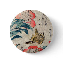 Peony and Canary, Hokusai Pinback Buttons