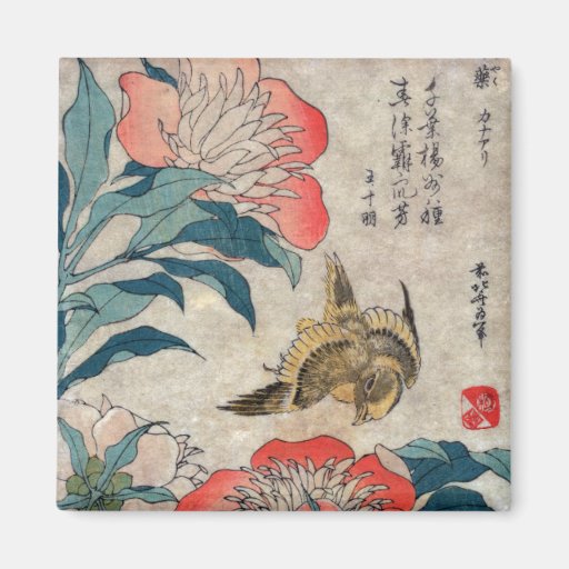 Peony and Canary, Hokusai Fridge Magnet