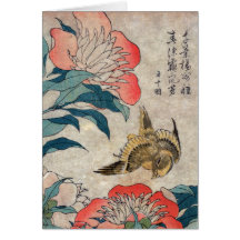 Peony and Canary, Hokusai Greeting Card