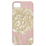 Peony Flower Botanical, Pink and Gold Monogrammed iPhone 5 Cover