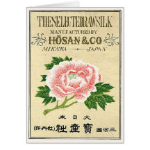 Peony Flowers Vintage Japanese Silk Label Cards