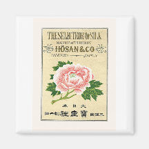 Peony Flowers Vintage Japanese Silk Label Fridge Magnets