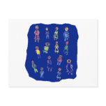People Colorful Figures Drawing Torn paper against Postcard