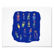 People Colourful Figures Drawing Torn paper agains Photographic Print