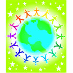 People united atop world globe acrylic cut outs